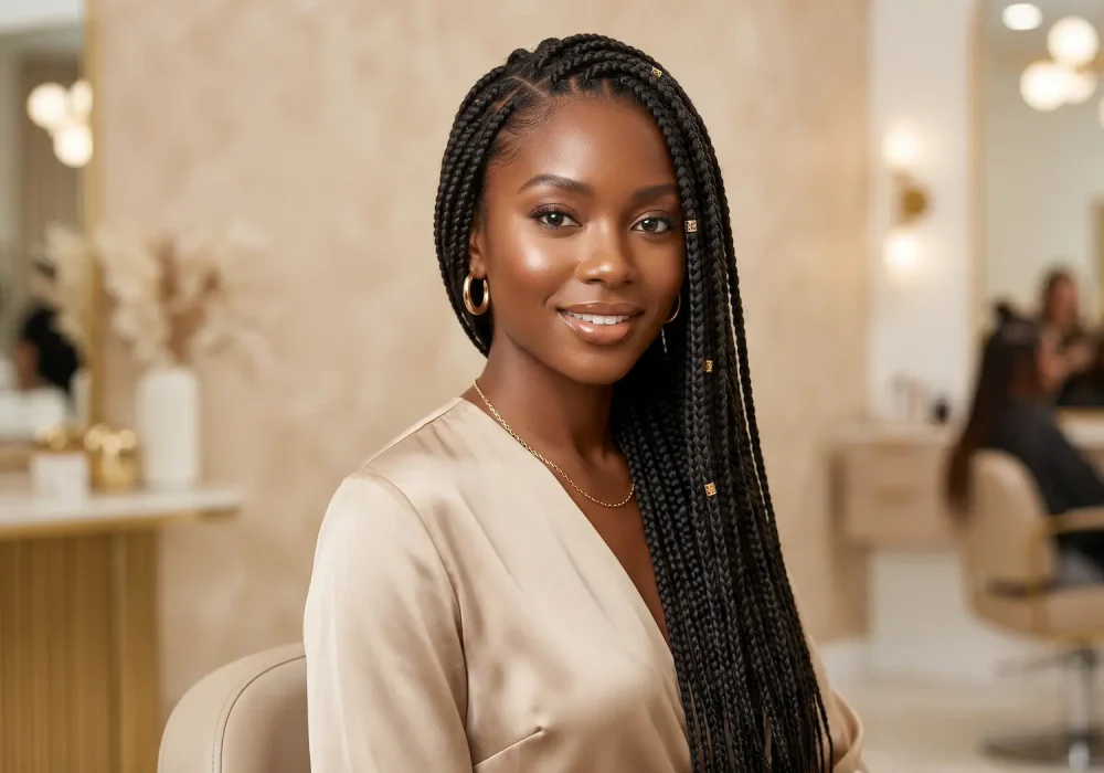 Long knotless braids portrait
