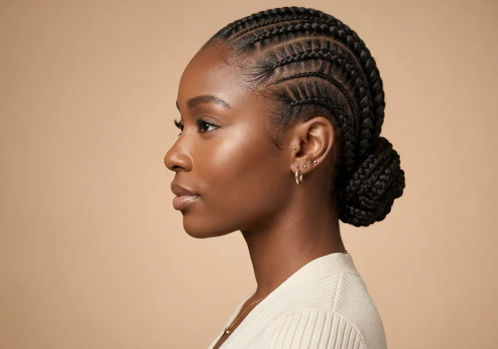 Neat braided hairstyle portrait